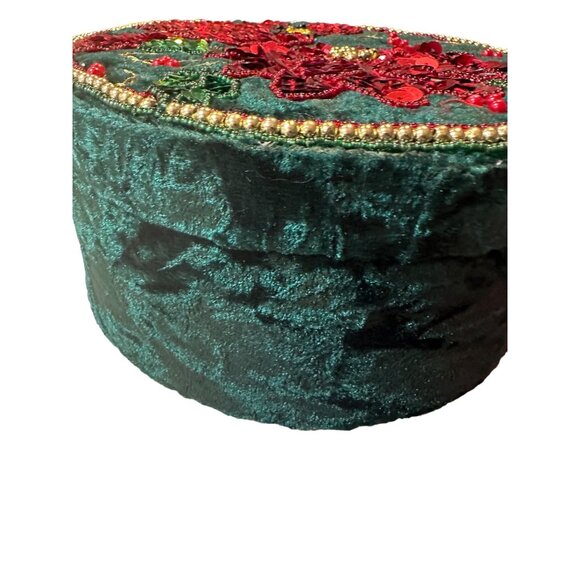 VTG poinsettia Velvet Embroidered Christmas Box Sequin Beads holiday table decor - Picture 2 of 12